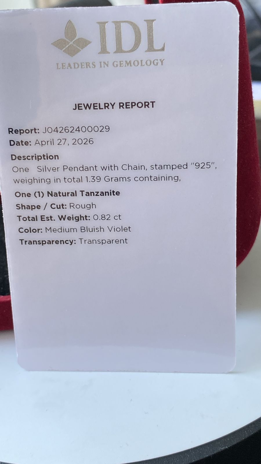 Tanzanite Pendant 0.82 cts