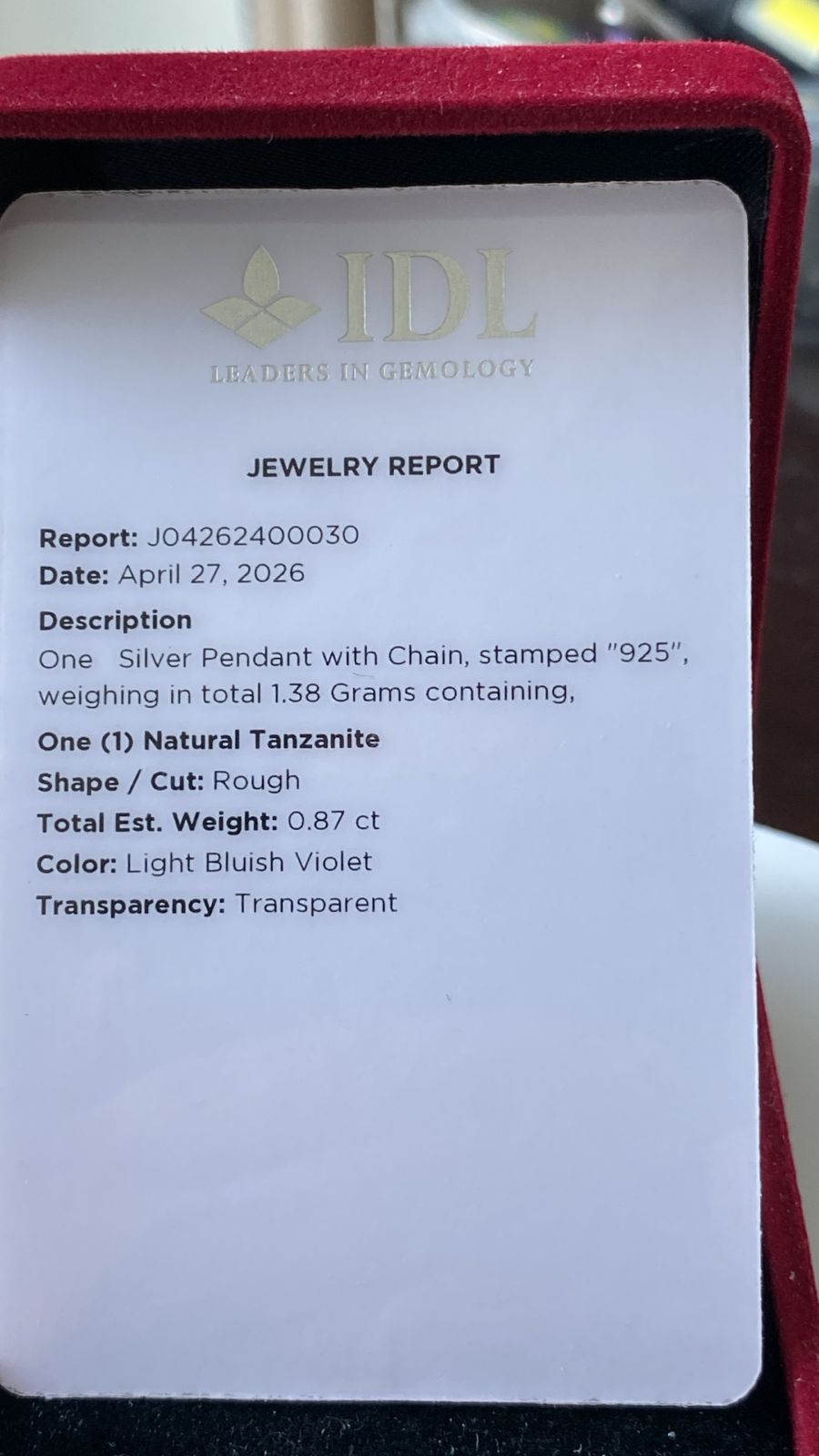Tanzanite Pendant 0.87 cts