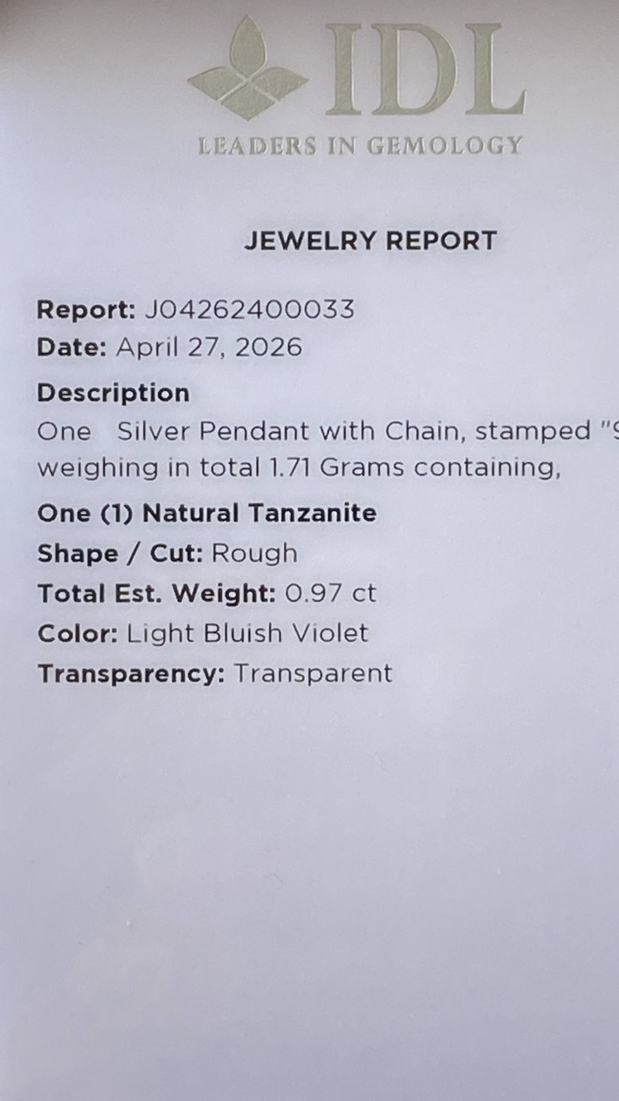 Tanzanite Pendant 0.97 cts