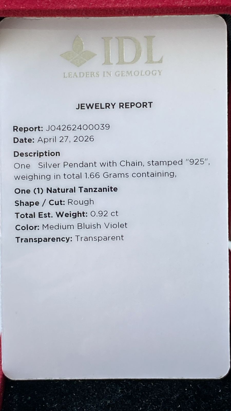 Tanzanite Pendant 0.92 cts