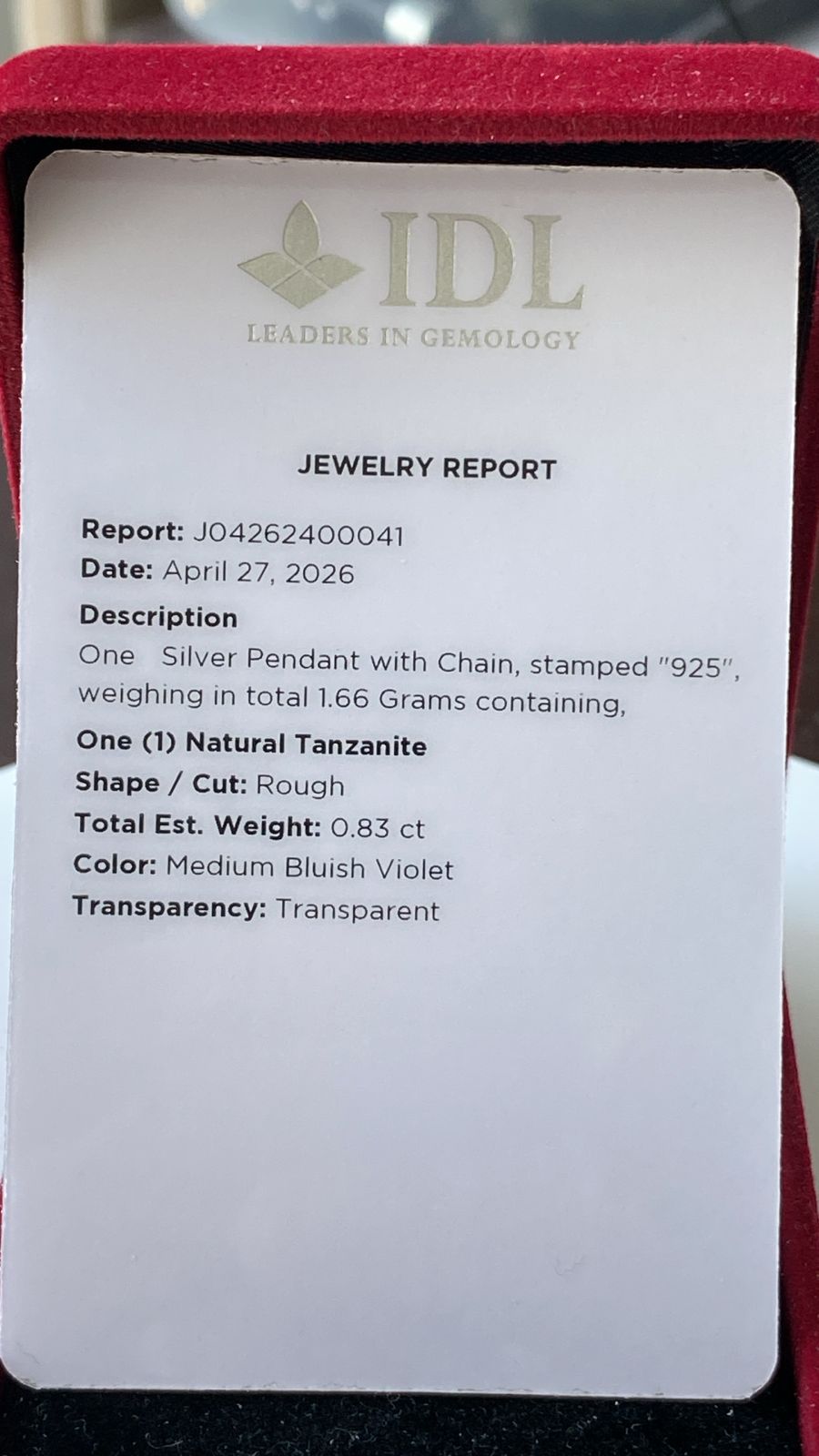 Tanzanite Pendant 0.83 cts