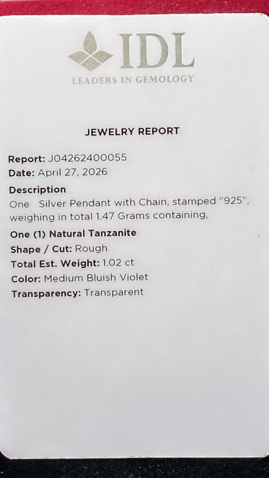 Tanzanite Pendant 1.02 cts