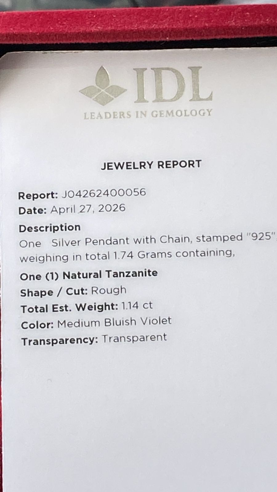 Tanzanite Pendant 1.14 cts