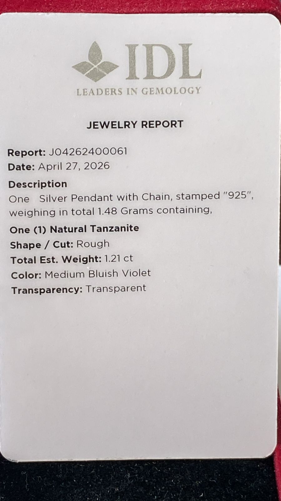 Tanzanite Pendant 1.21 cts