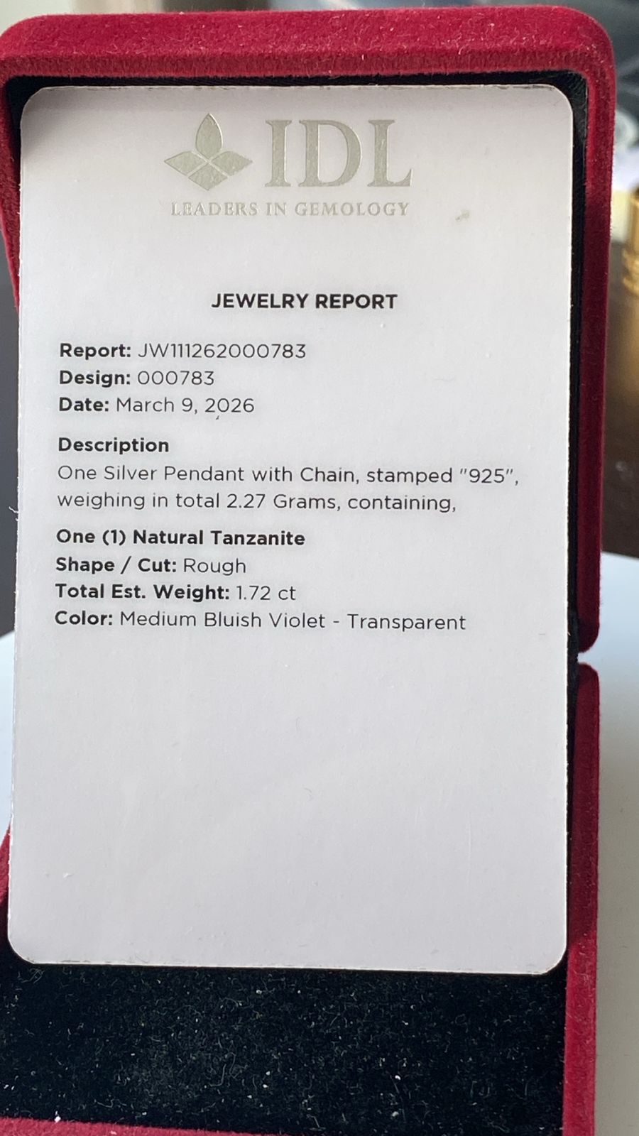 Tanzanite Pendant 1.72 cts