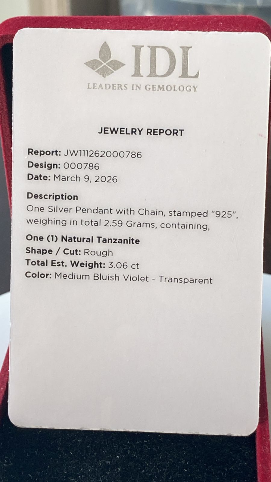 Tanzanite Pendant 3.06 cts