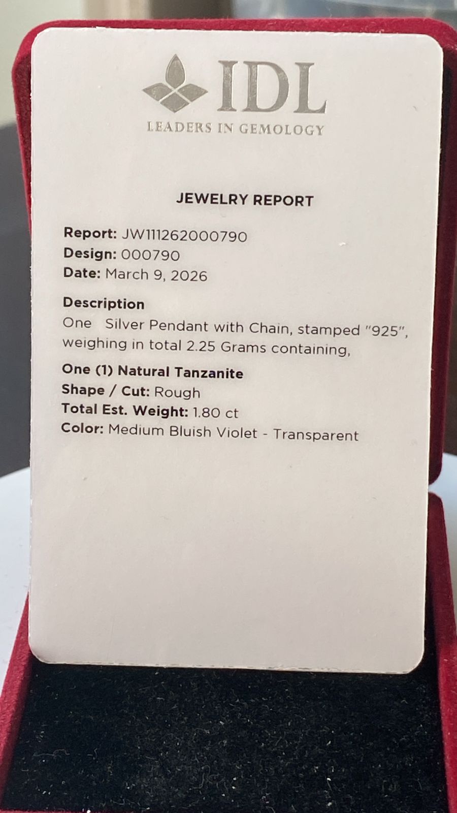 Tanzanite Pendant 1.80 cts