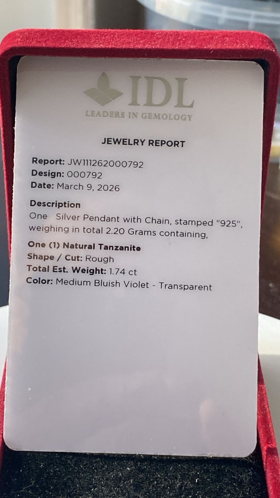 Tanzanite Pendant 1.74 cts