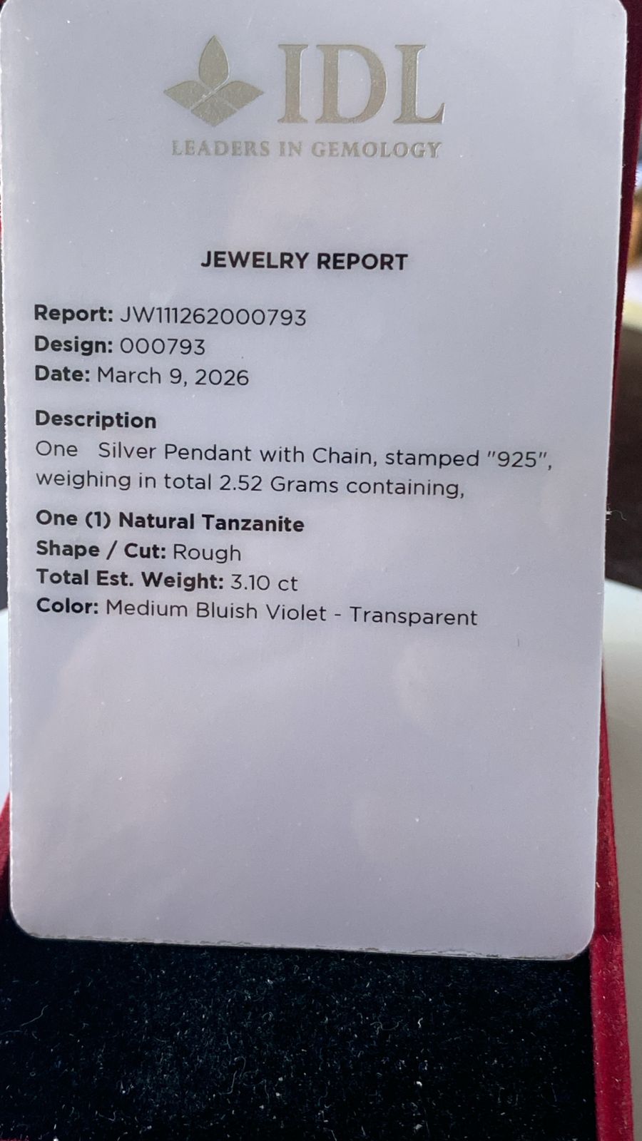 Tanzanite Pendant 3.10 cts