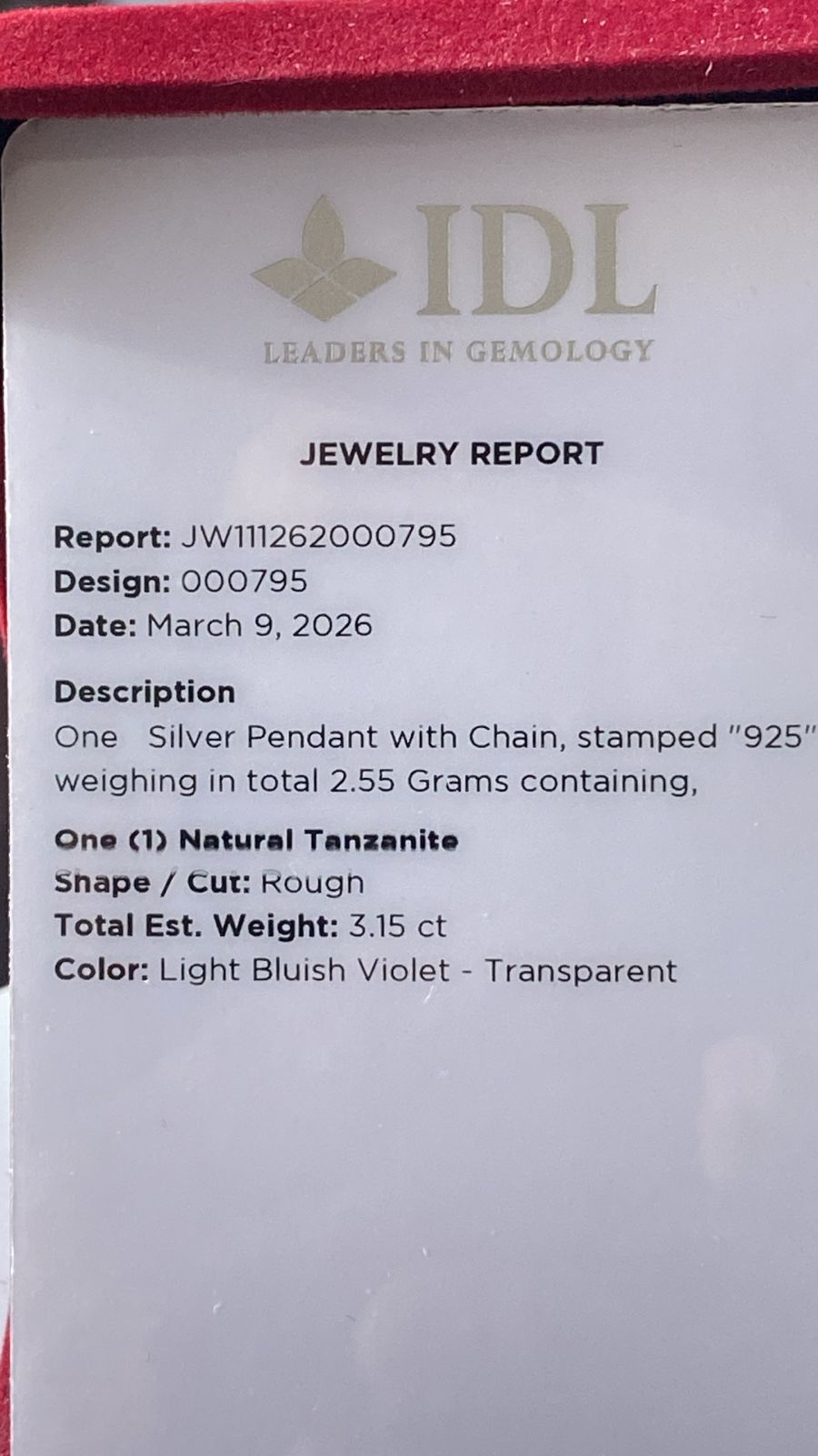 Tanzanite Pendant 3.15 cts