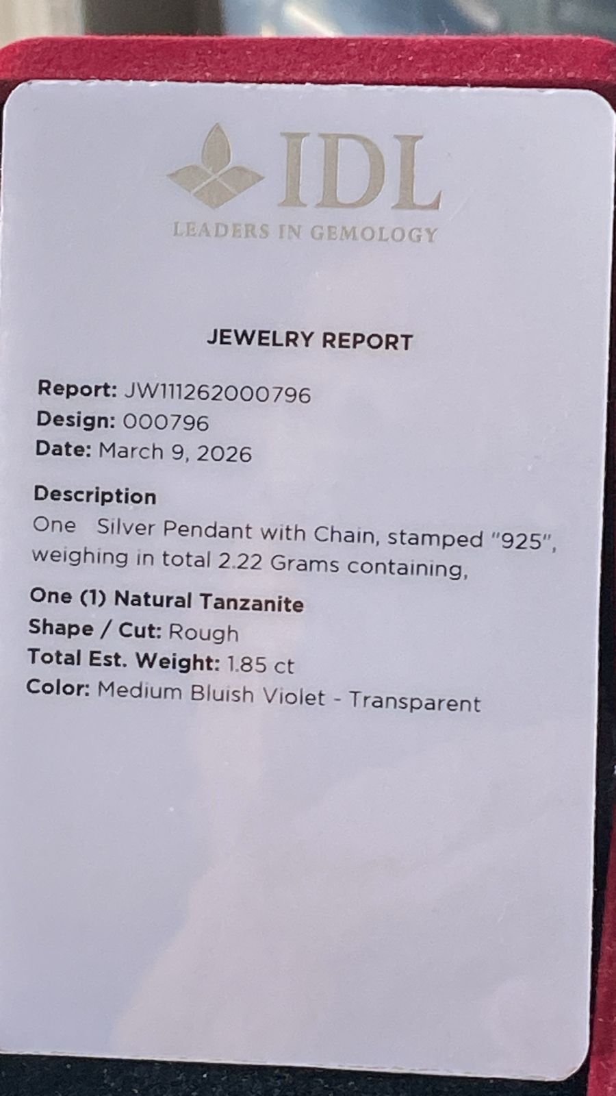 Tanzanite Pendant 1.85 cts