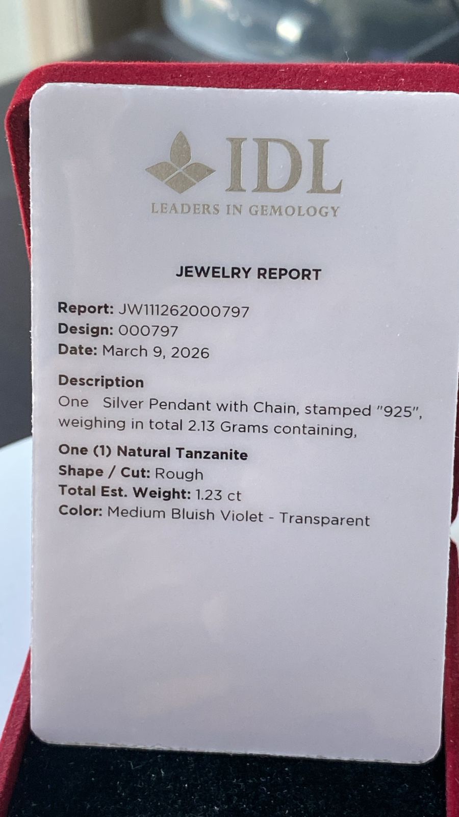Tanzanite Pendant 1.23 cts