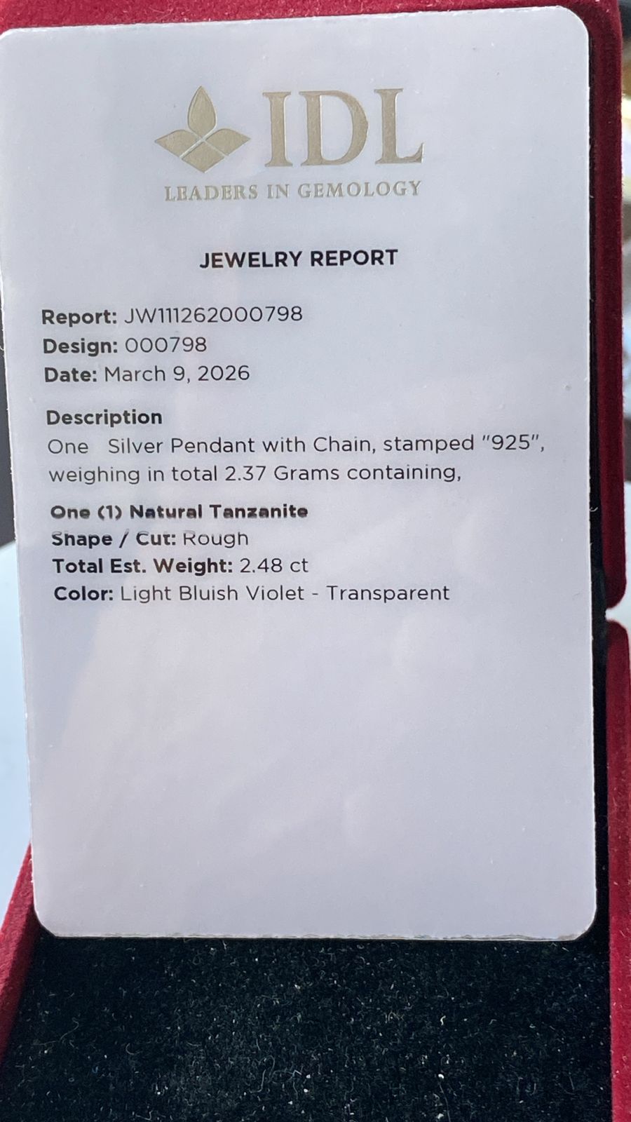 Tanzanite Pendant 2.48 cts