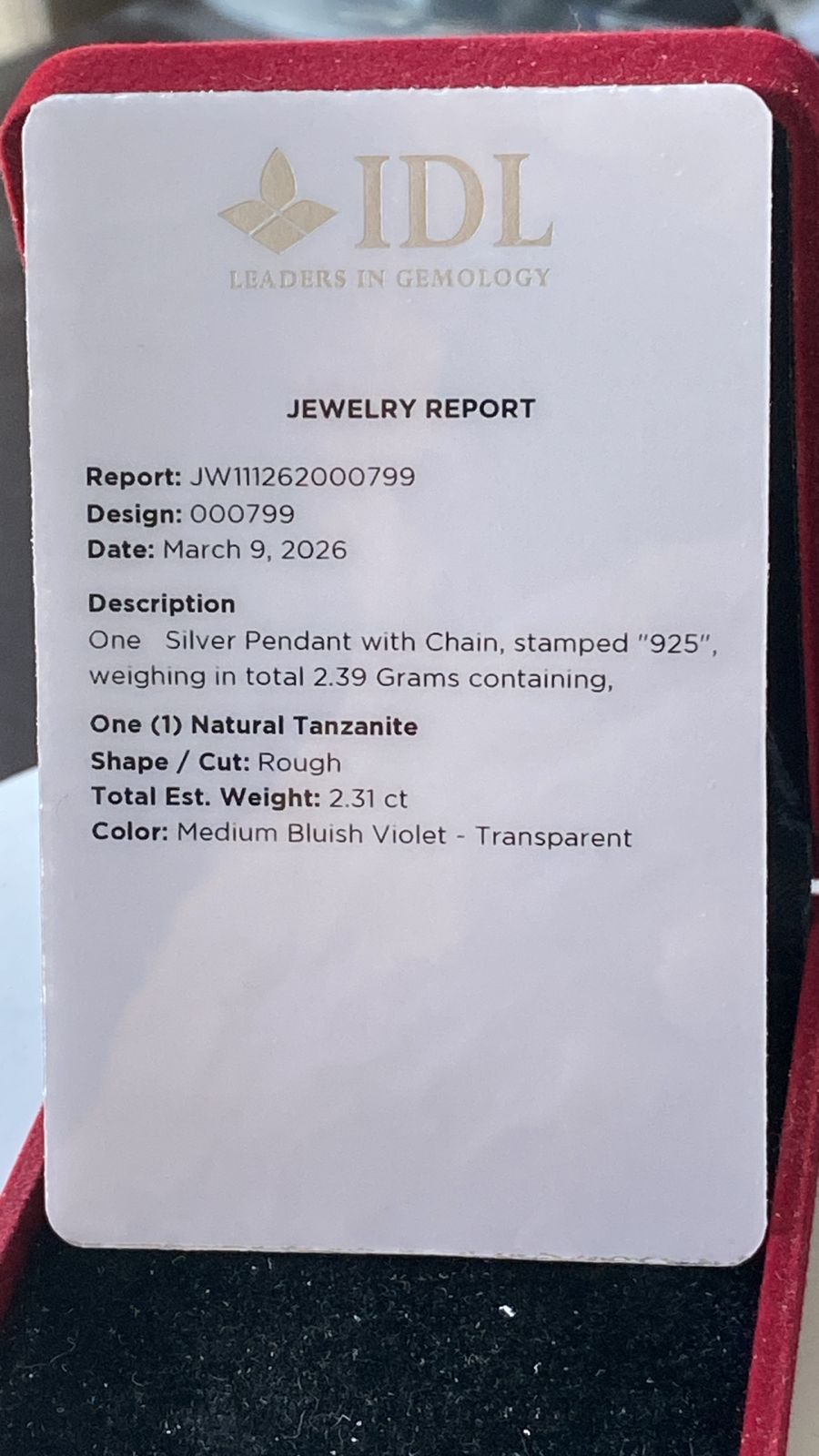 Tanzanite Pendant 2.31 cts