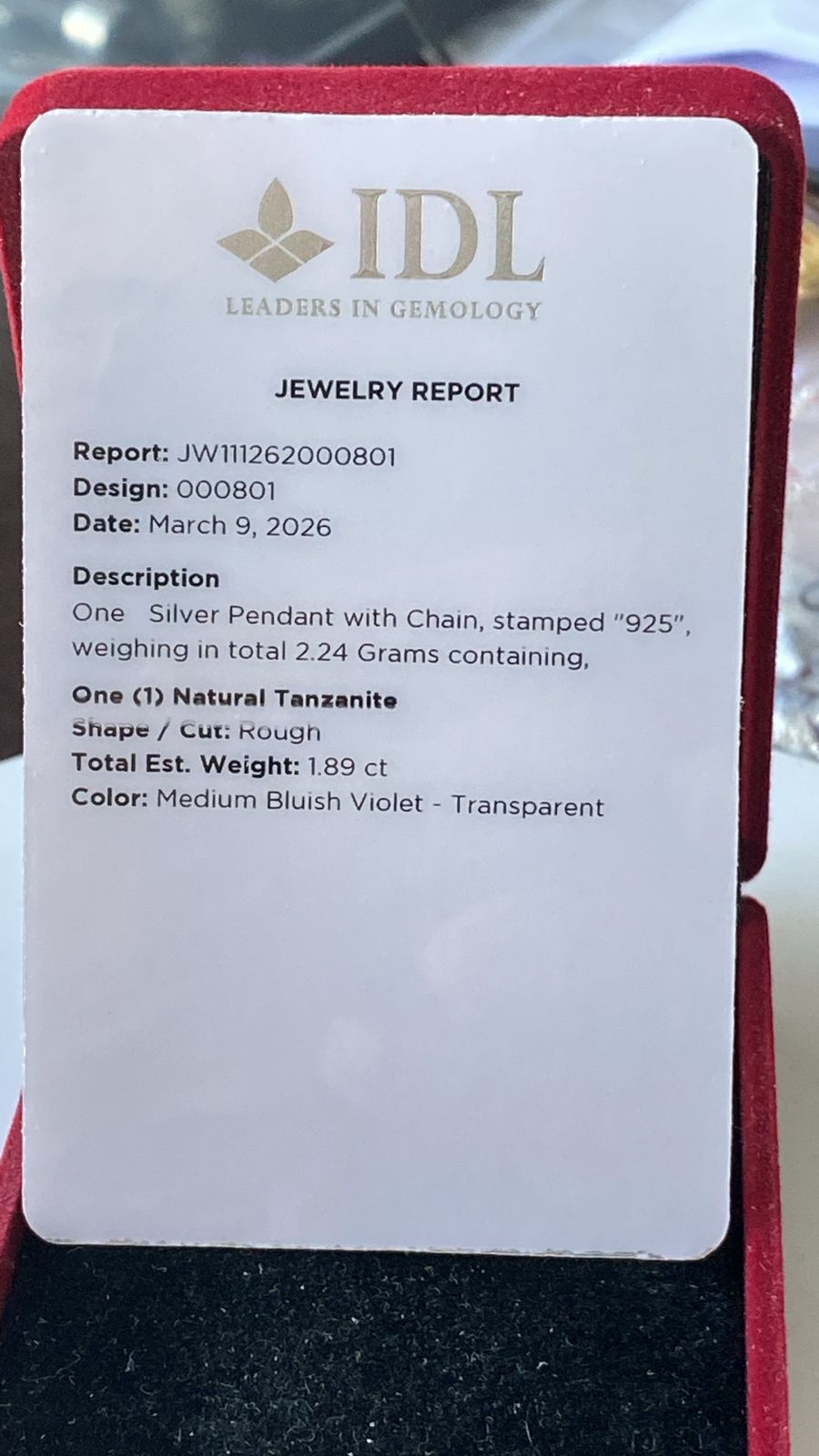 Tanzanite Pendant 1.89 cts