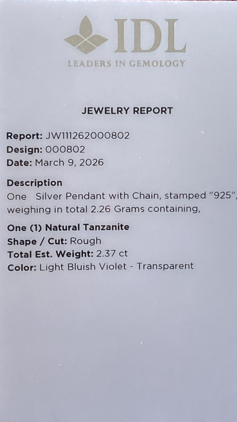 Tanzanite Pendant 2.37 cts