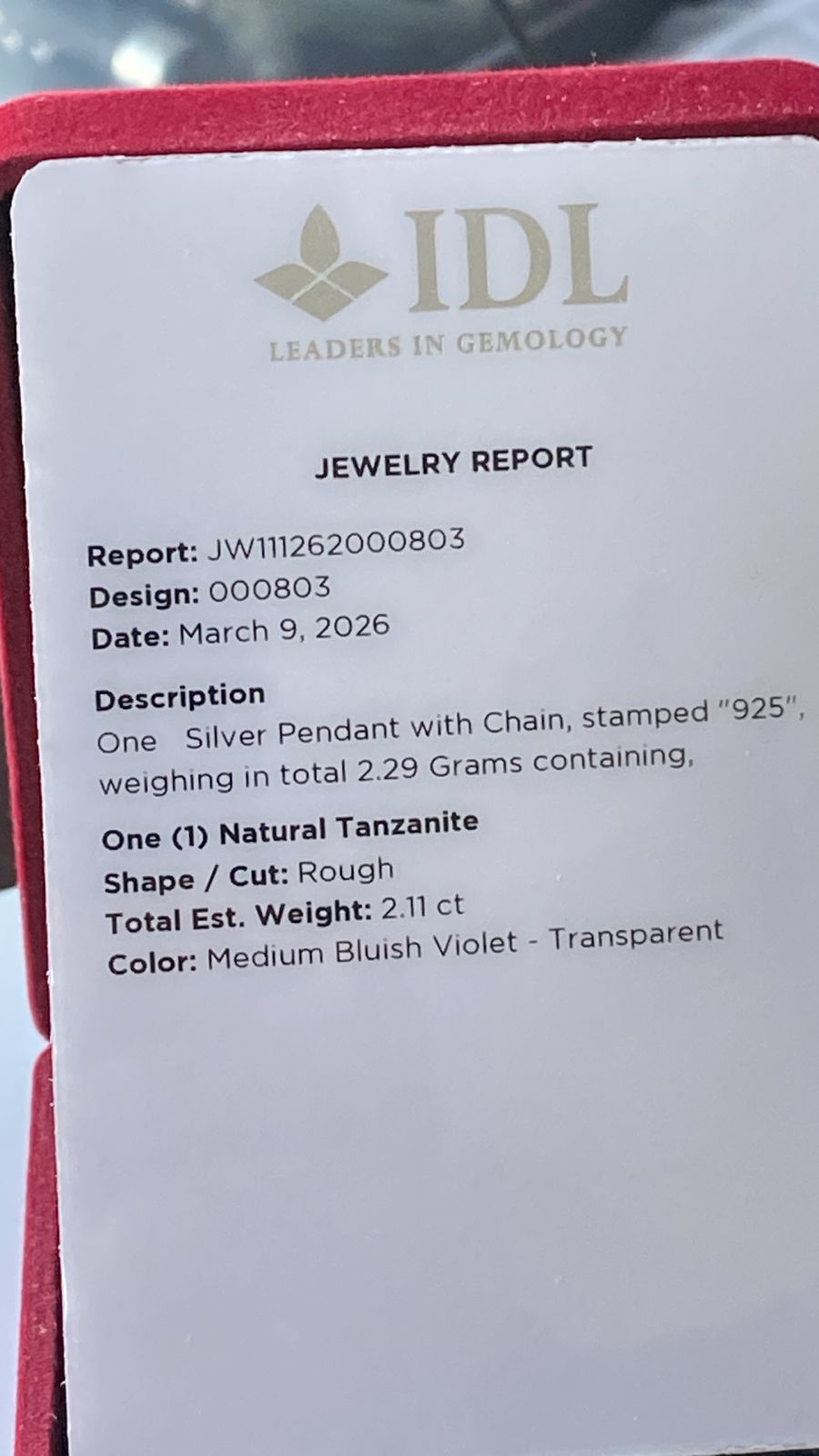 Tanzanite Pendant 2.11 cts