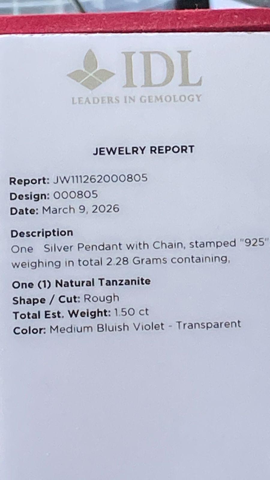 Tanzanite Pendant 1.50 cts