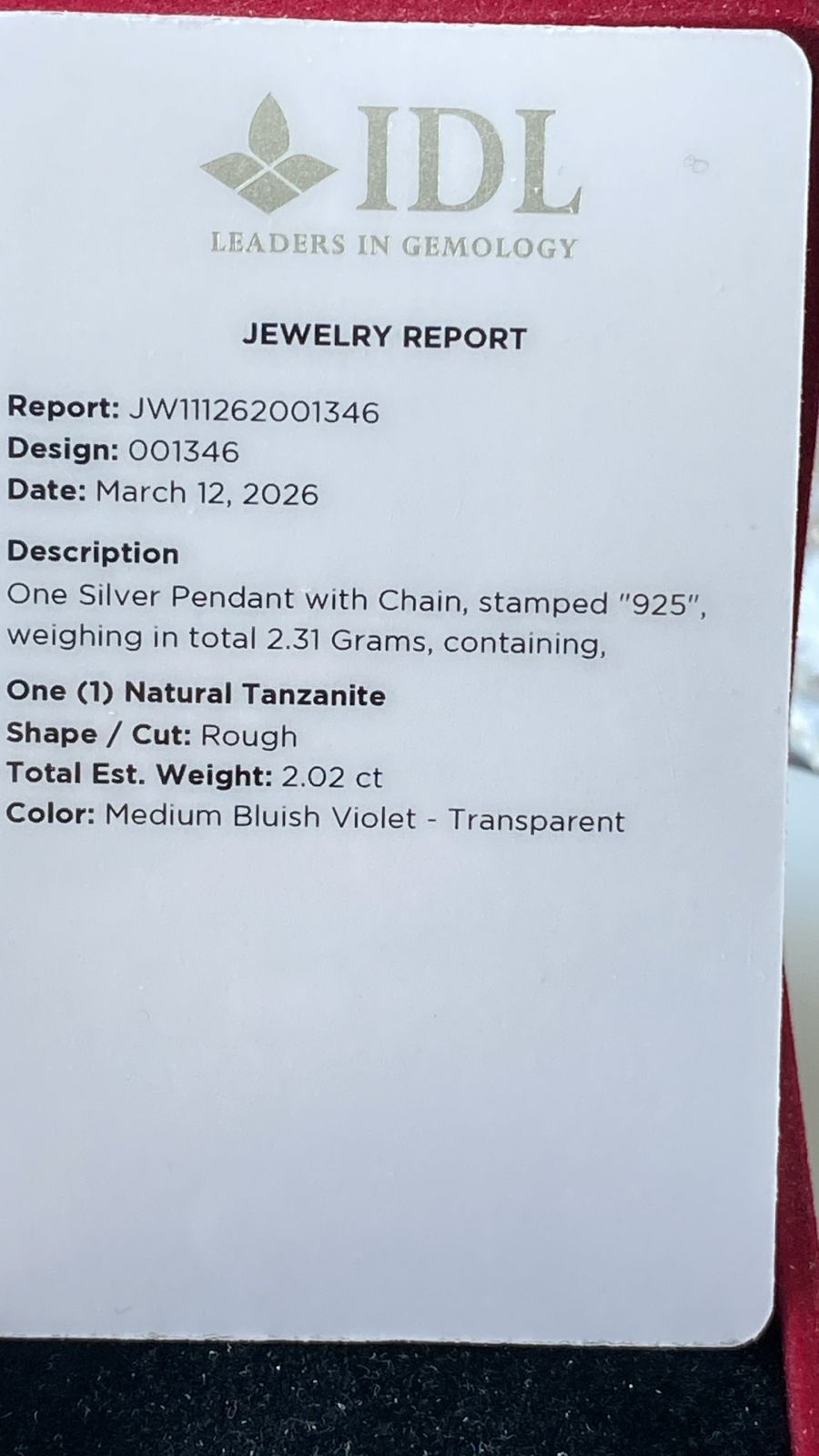 Tanzanite Pendant 2.02 cts