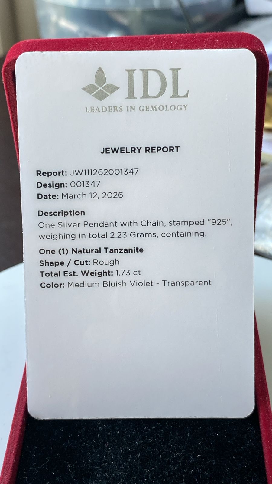 Tanzanite Pendant 1.73 cts