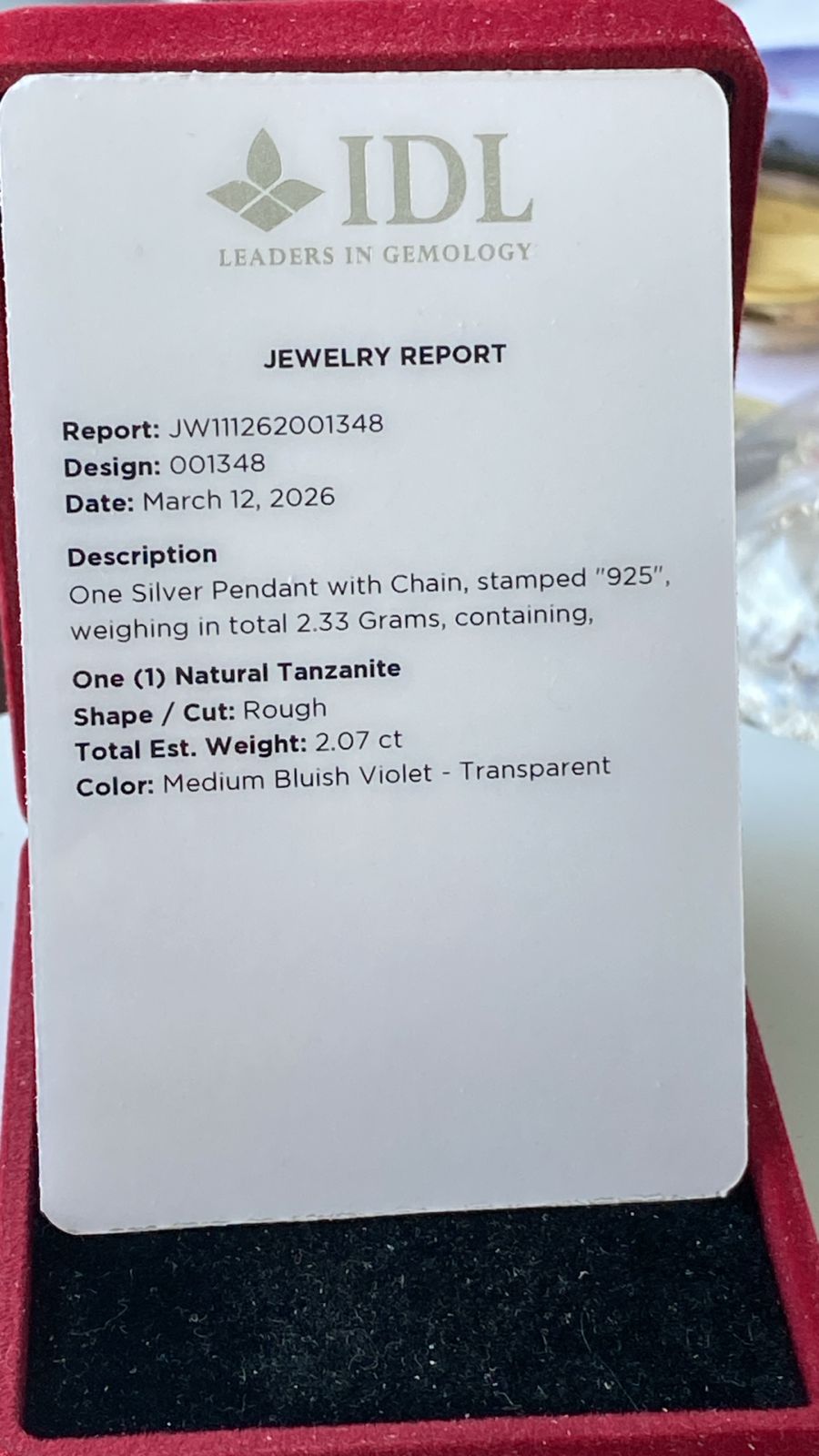 Tanzanite Pendant 2.07 cts