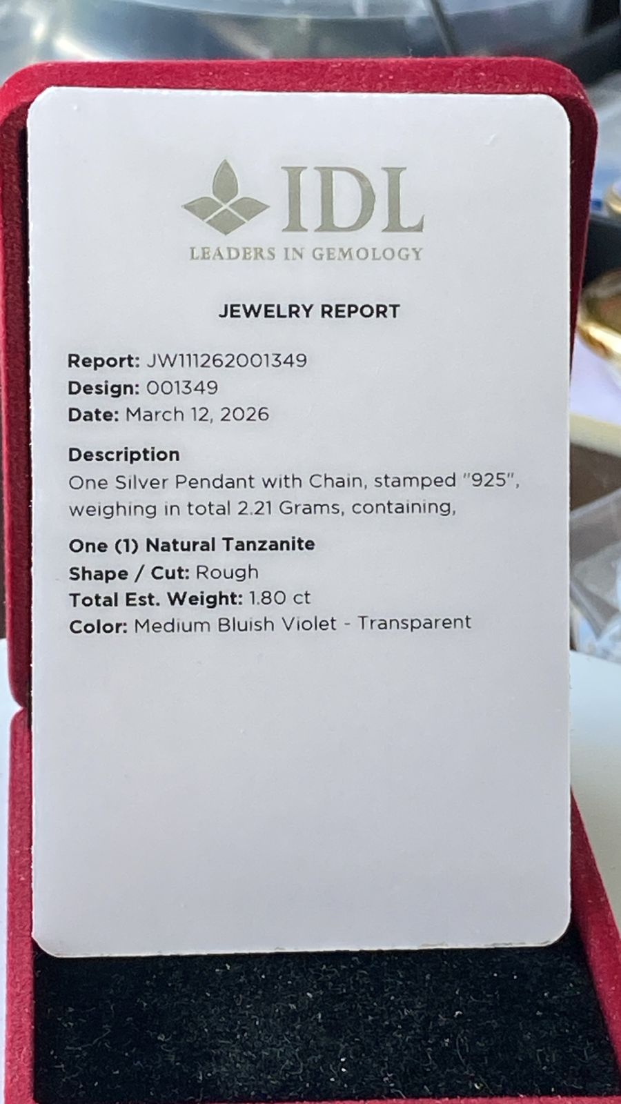 Tanzanite Pendant 1.80 cts