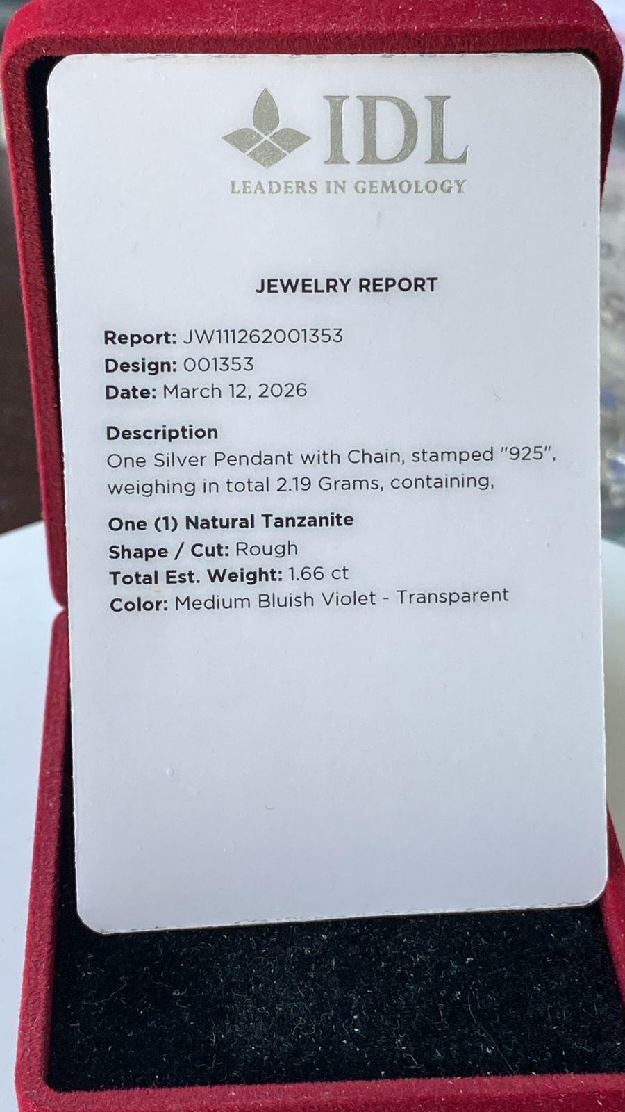 Tanzanite Pendant 1.66 cts