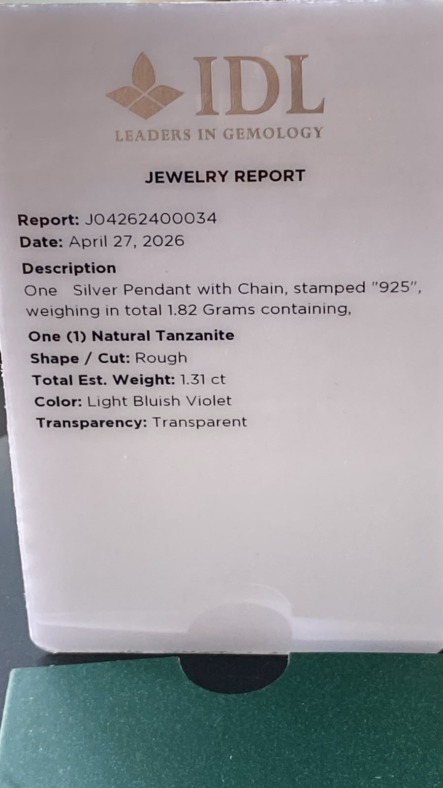 Raw Tanzanite Crystal Pendant 925 Sterling Silver 1.31 cts.