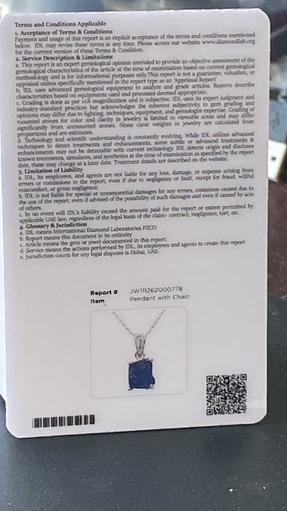 Certified Raw Tanzanite Pendant Single Origin 1.73 cts