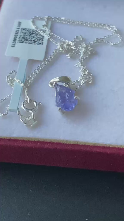 Natural Tanzanite Crystal Pendant in Sterling Silver 1.81 cts