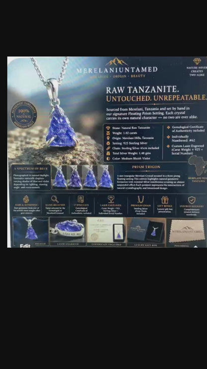 Natural Tanzanite Crystal Pendant in Sterling Silver 1.02 cts
