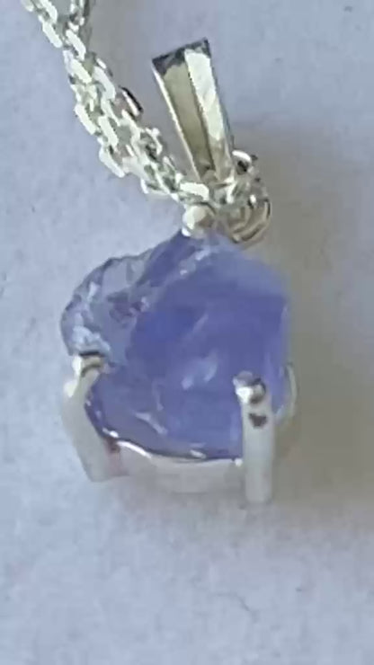 Raw Tanzanite Crystal Pendant 925 Sterling Silver 0.92 Carats